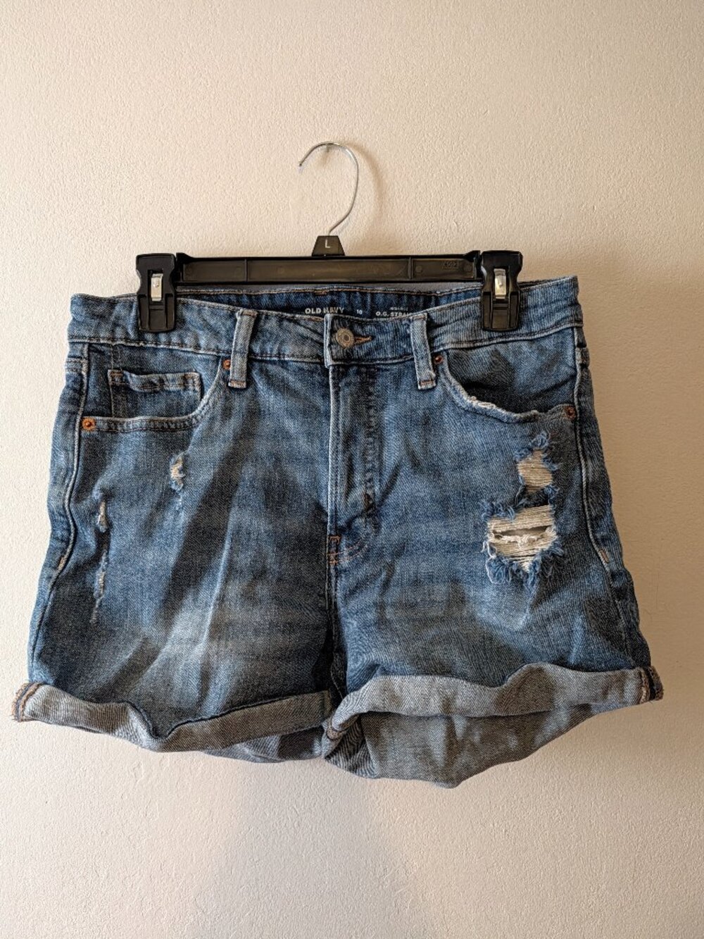 Old Navy High-Rise O.G. Straight Distressed Denim Shorts 3" Cuffed Size 10